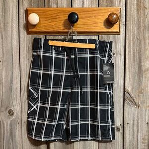 Black and White Plaid Board Swim Shorys